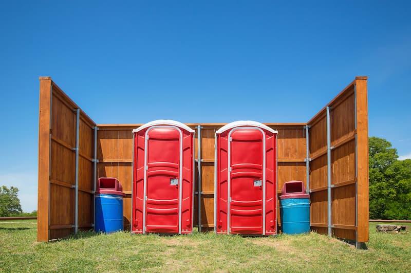 Short-term porta potty units staged for delivery in Scranton, Pennsylvania